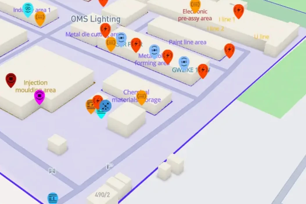 Tatáž mapa přiblížená na jednu část areálu